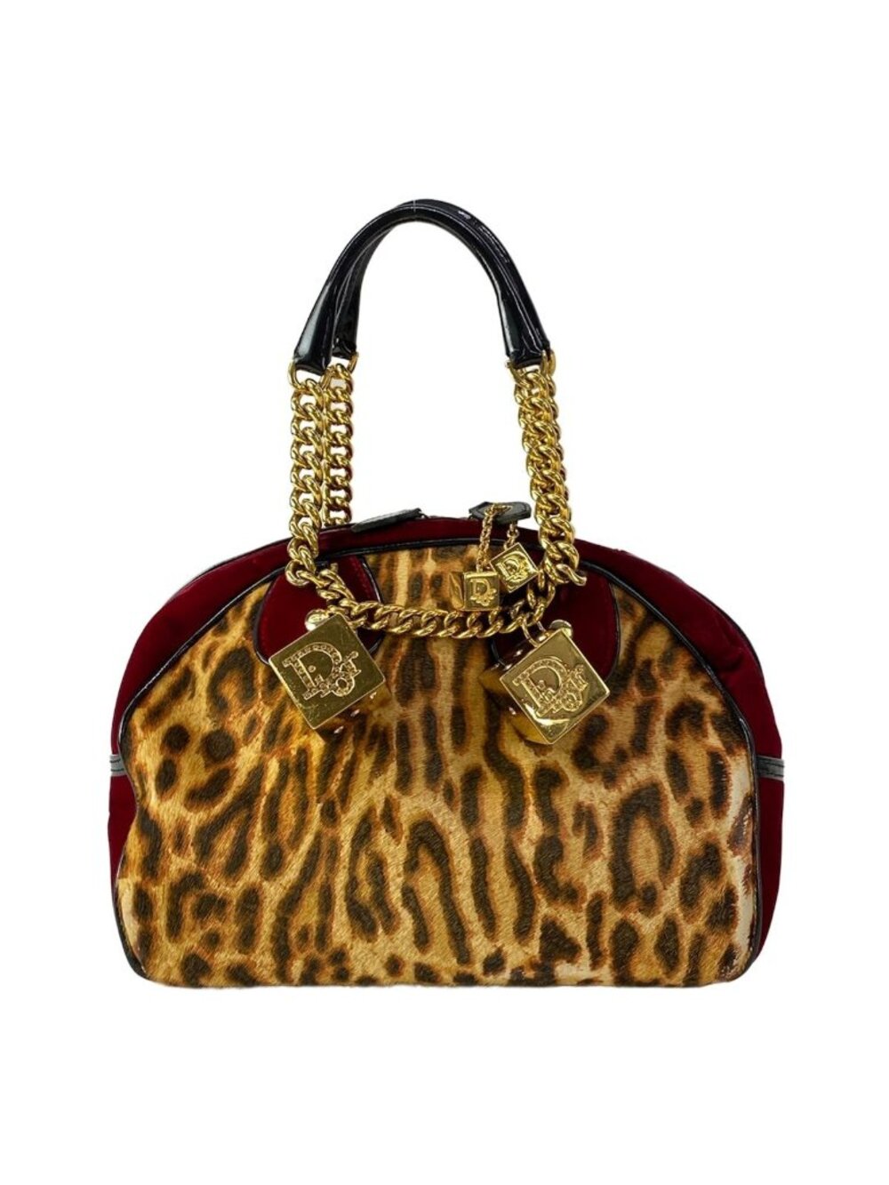 Dior Handbag Gambler Beige Bordeaux Black Chain Handle Dice Leather